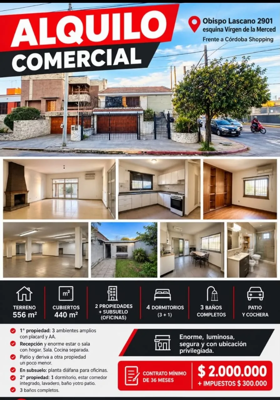 ALQUILER COMERCIAL DE OFICINA DE 560m2 FRENTE CÓRDOBA SHOPPING V° CABRERA