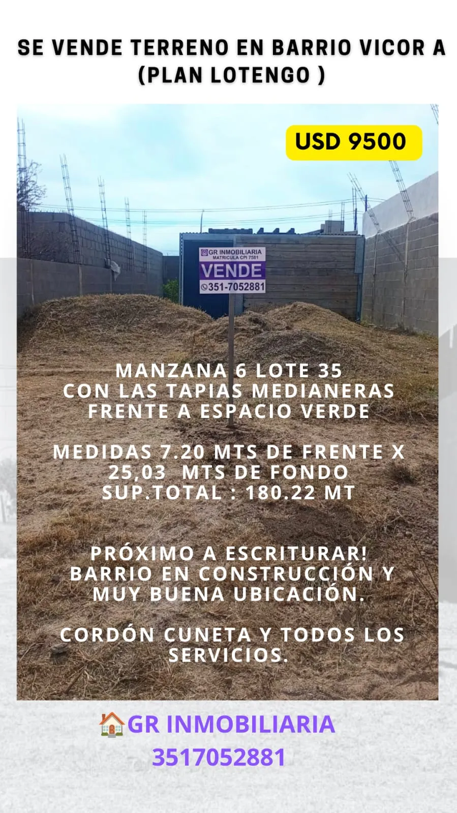 SE VENDE LOTE BARRIO VICOR A