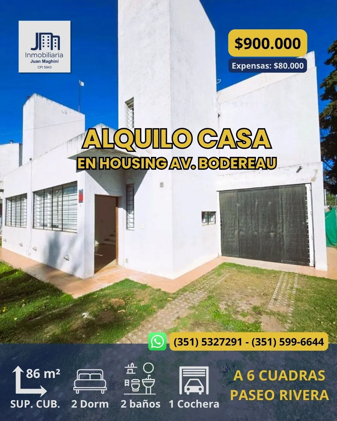 ALQUILO CASA EN HOUSING | 2 DORM | 2 BAÑOS | 6 cuadras de Paseo Rivera