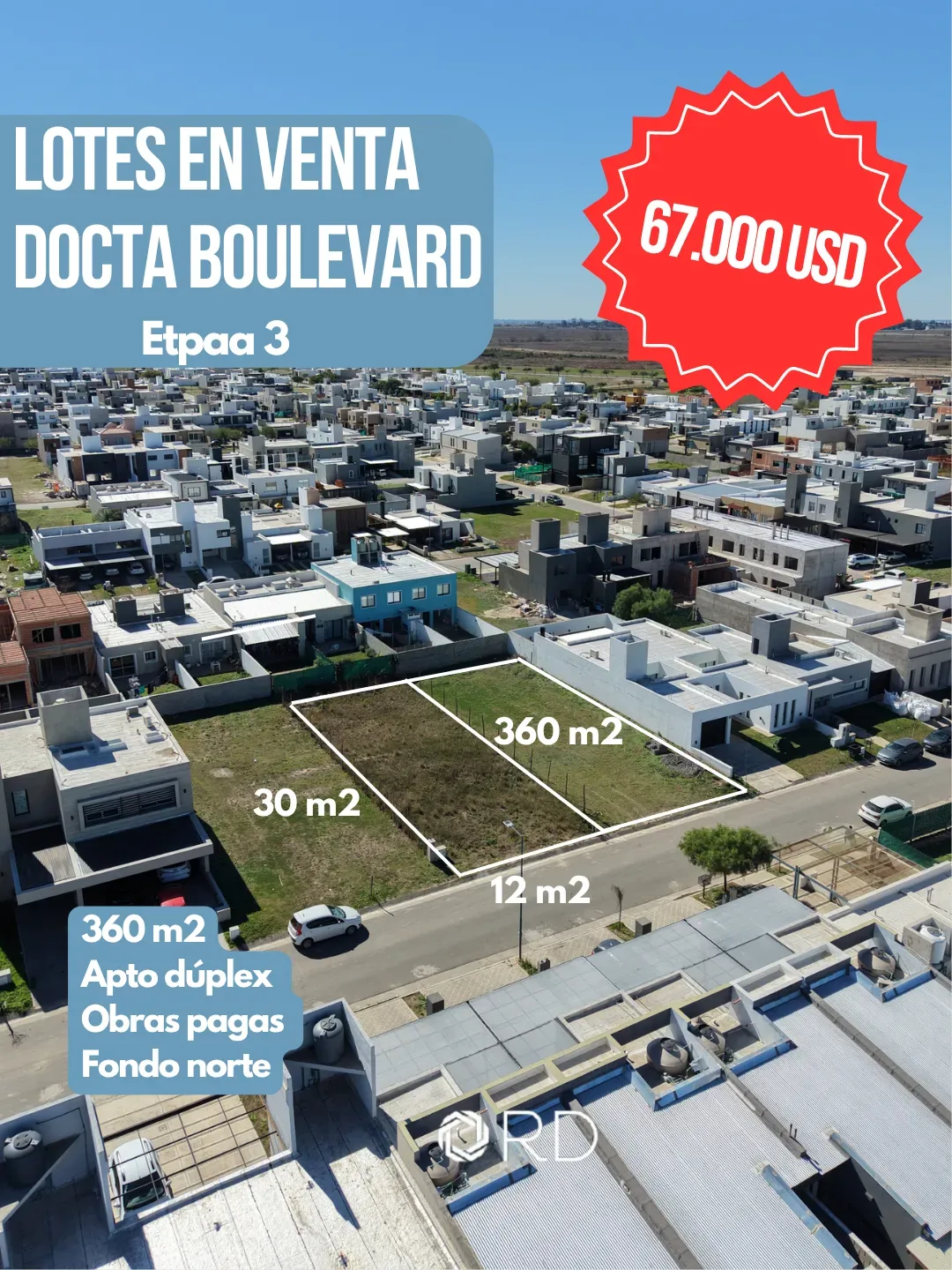 Lote en venta - Docta Boulevard - 360 m2 apto dúplex (ubicación central)