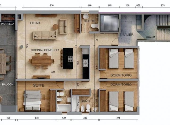Departamento · 100m² · 5 Ambientes · 1 Cochera