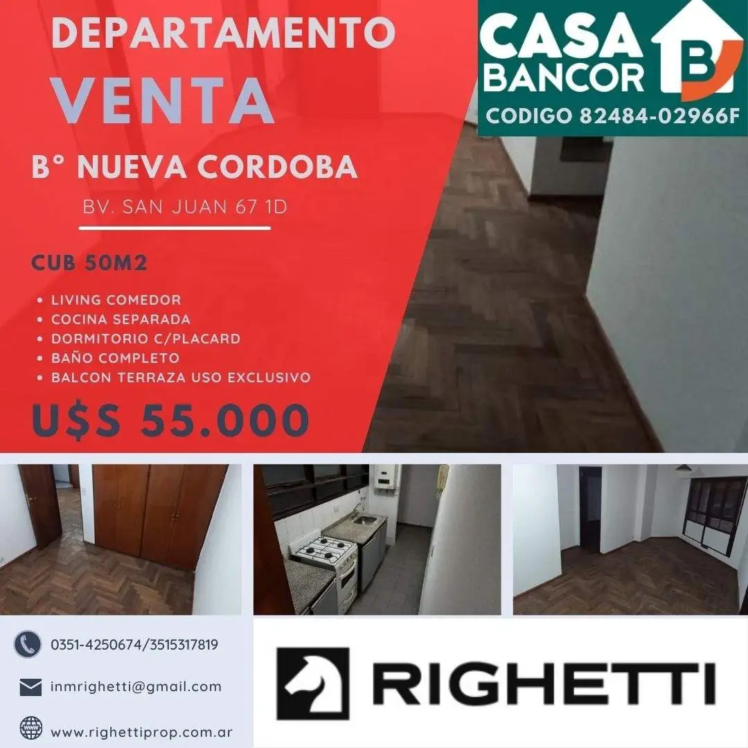 VENTA DEPARTAMENTO 1 DOMITORIO NUEVA CORDOBA CON BALCON TERRAZA PROPIA