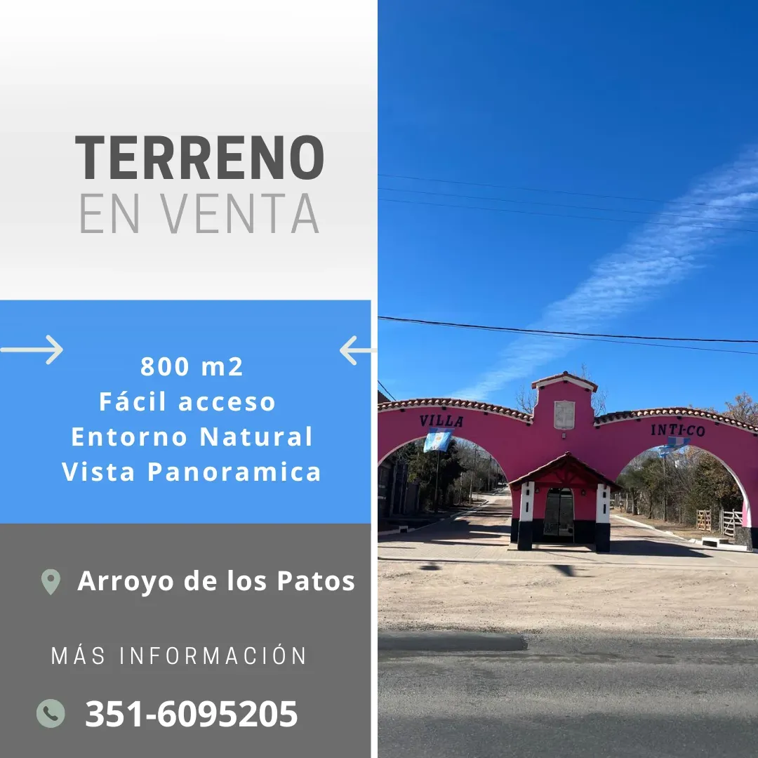 DUEÑO VENDE LOTE EN ARROYO DE LOS PATOS