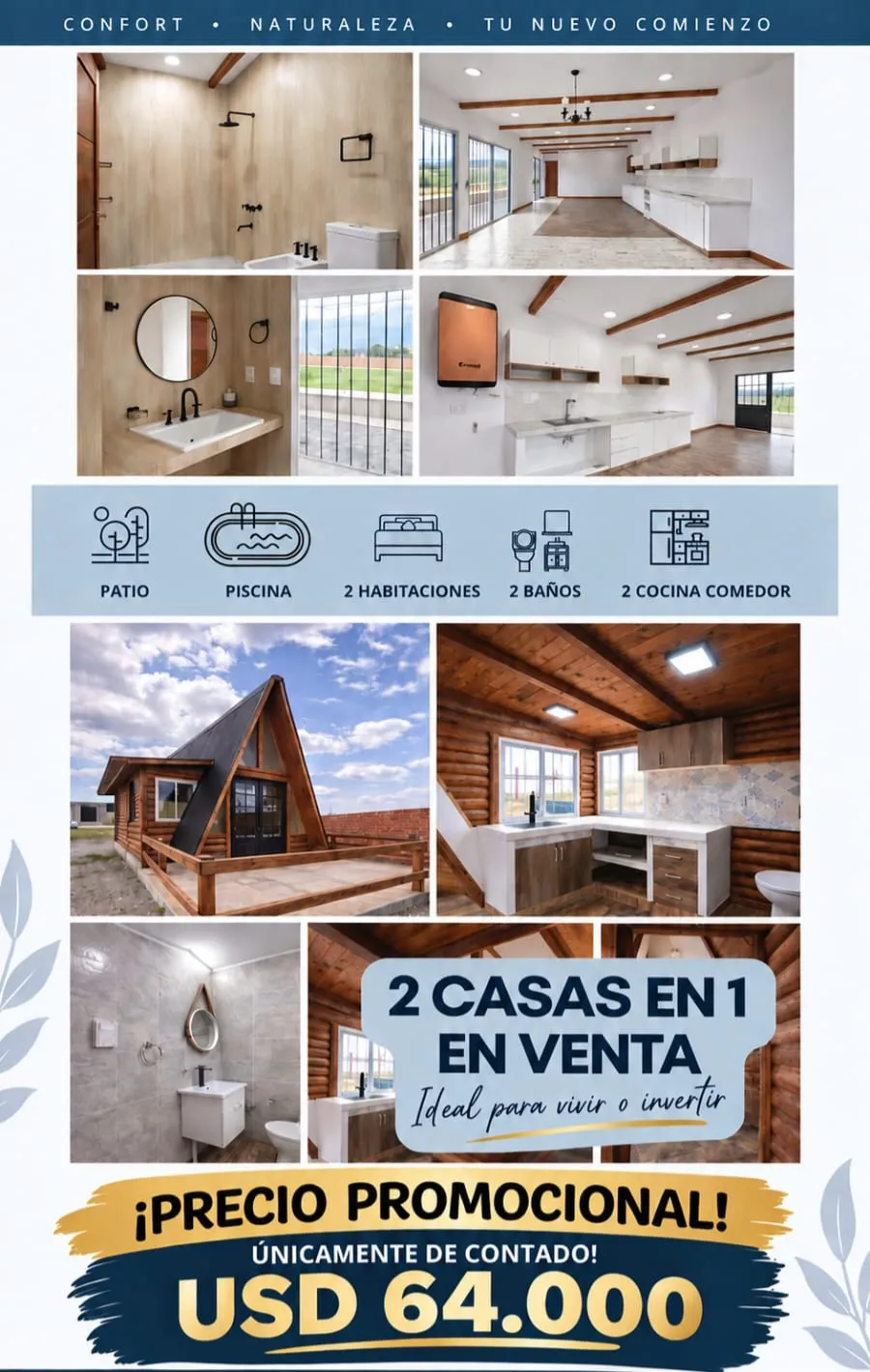 2 CASAS EN 1 CON PISCINA