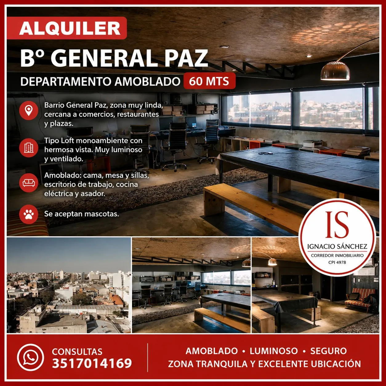 Bº General Paz - Alquiler Depto Amoblado