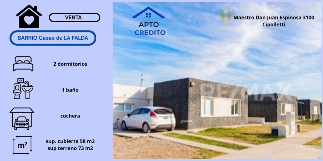 VENTA CASAS 2 DORM. LA FALDA ETAPA II, CIPOLLETTI