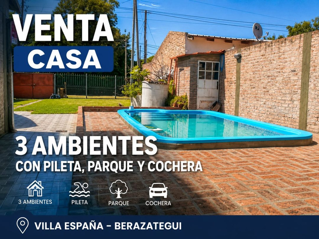 VENTA CASA 3 AMBIENTES PILETA COCHERA BERAZATEGUI