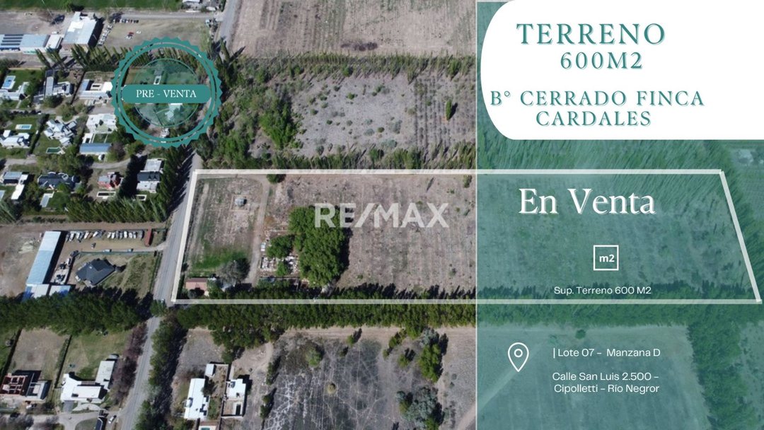 EN VENTA LOTE EN BARRIO CERRADO 600 M2 CIPOLLETTI