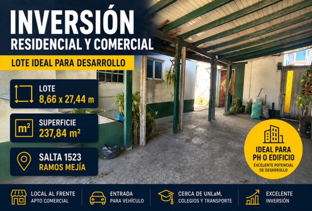 VENTA LOTE RAMOS MEJIA OPORTUNIDAD DESARROLLO