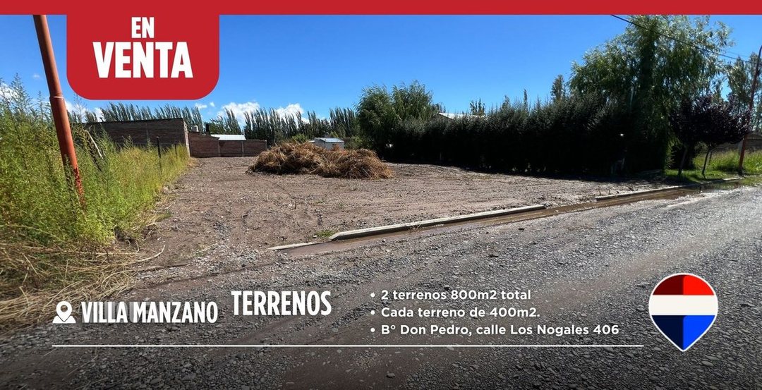EN VENTA 2 terrenos 800m2 Villa Manzano, Rio Negro