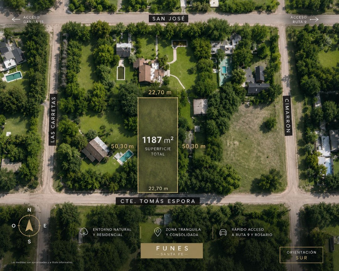 LOTE ARBOLADO EN VENTA . FRENTE SUR  1187 M2 FUNES