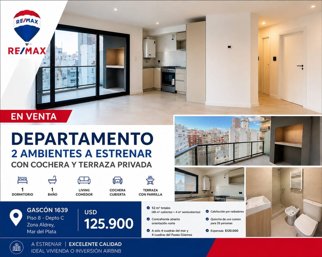 VENTA- DPTO. 2 AMB. A ESTRENAR CON COCHERA