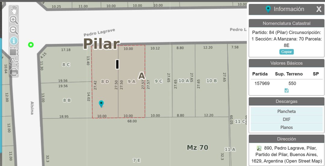 VENTA LOTE 550M2 ZONIFICACION UCA EN PILAR CENTRO