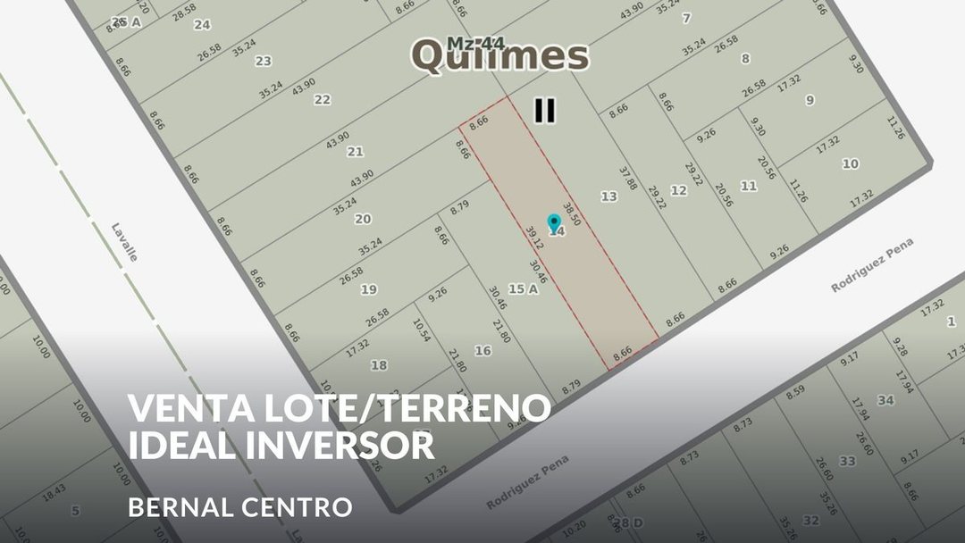 VENTA LOTE TERRENO BERNAL CENTRO IDEAL INVERSOR