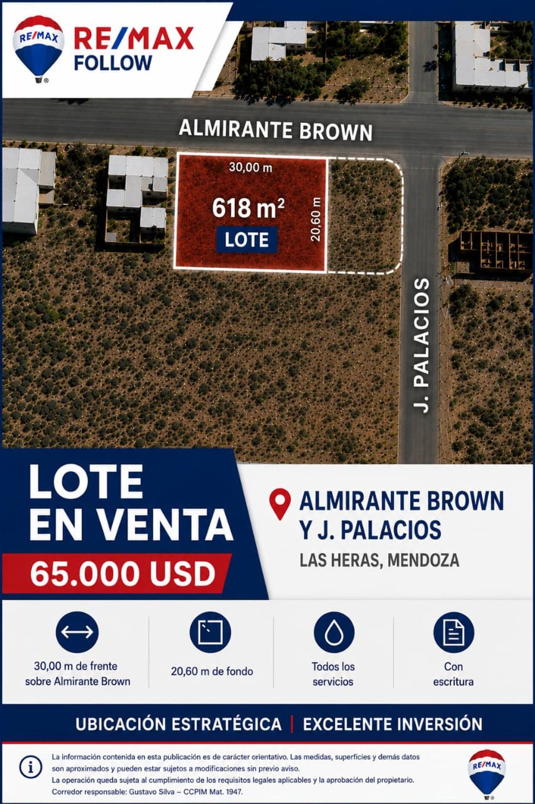 VENTA LOTE ESQUINA- ALMIRANTE BROWN LAS HERAS