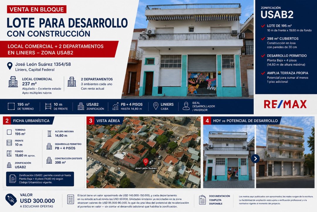 VENTA EN BLOQUE LOTE CON LOCAL + DOS DEPTO LINIERS