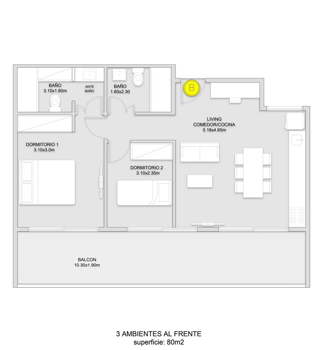 DEPARTAMENTO venta 3 AMBIENTES 80 metros POZO