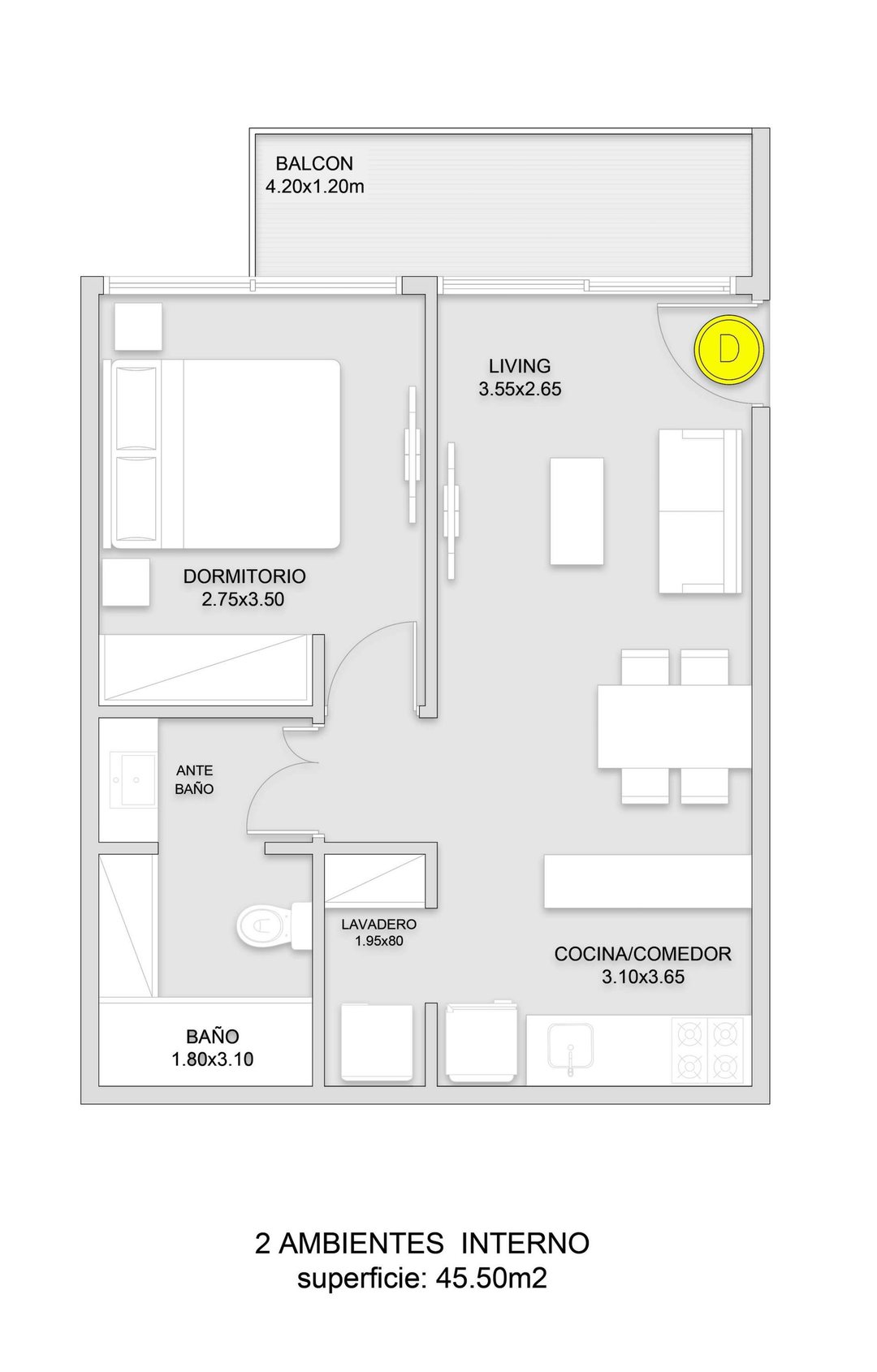 DEPARTAMENTO venta 2 AMBIENTES 45 metros POZO