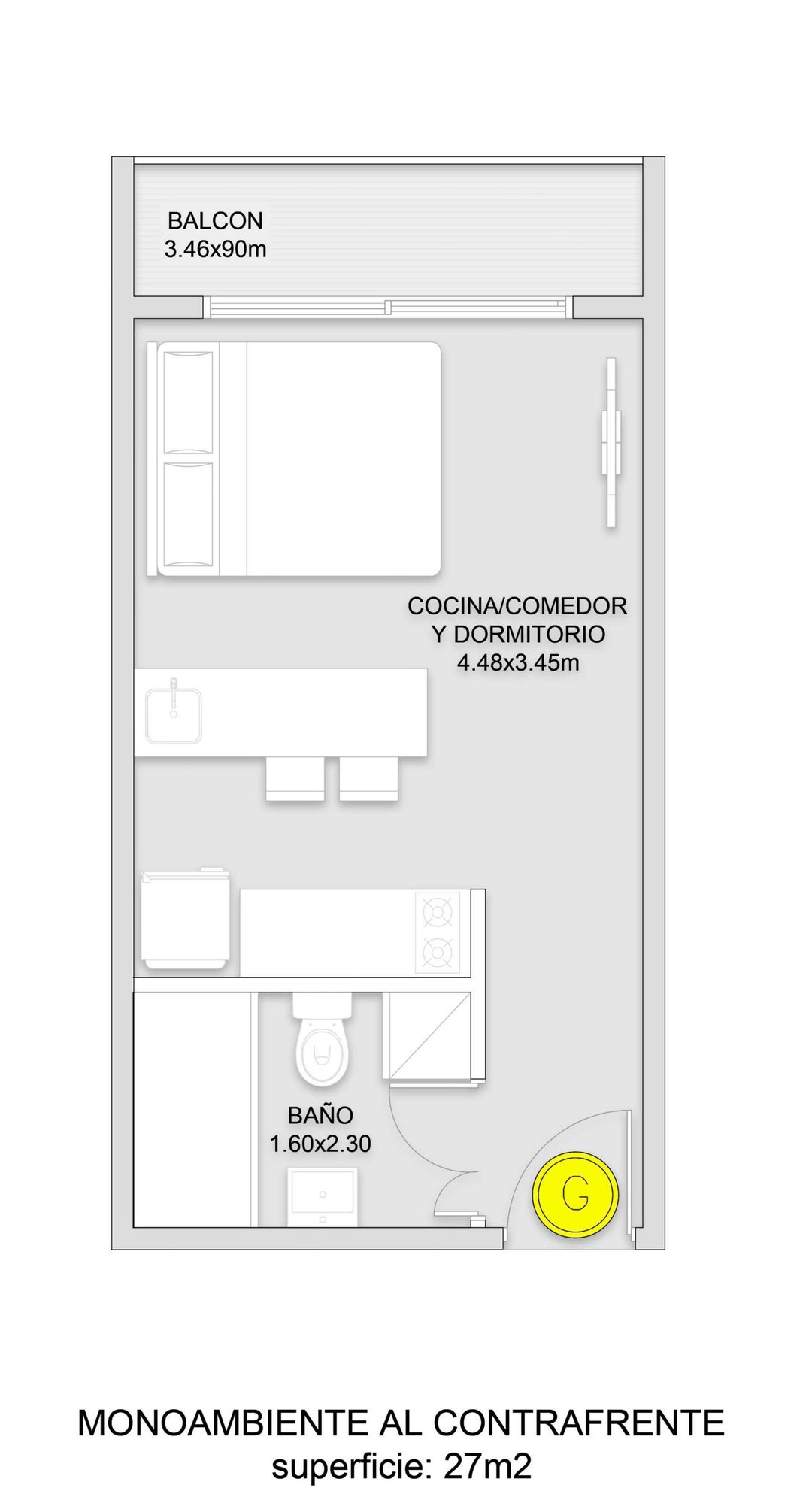DEPARTAMENTO venta MONOAMBIENTE 27 metros POZO
