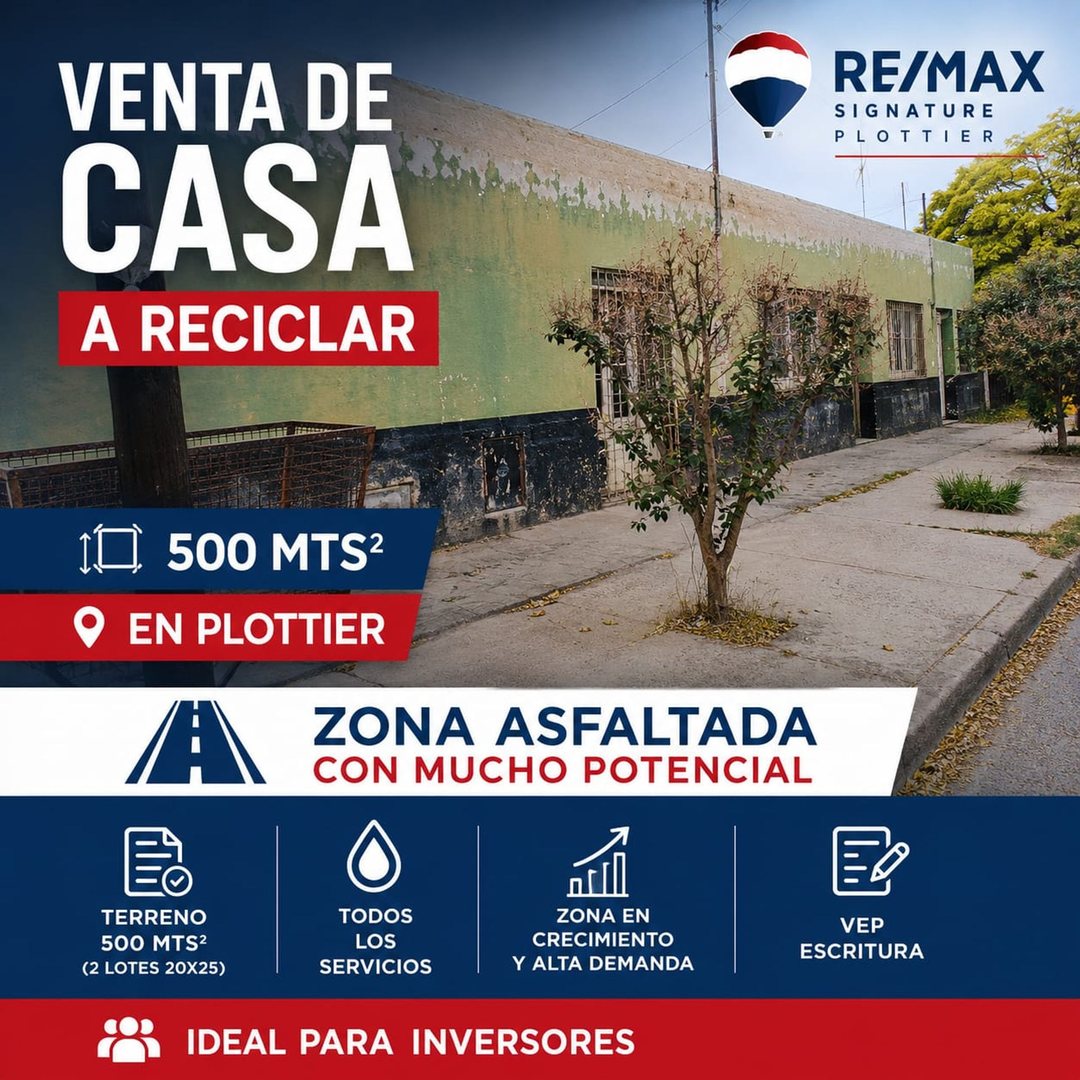 VENTA DE 500 MTS2 ( 2 LOTES ) CON CASA A RECICLAR