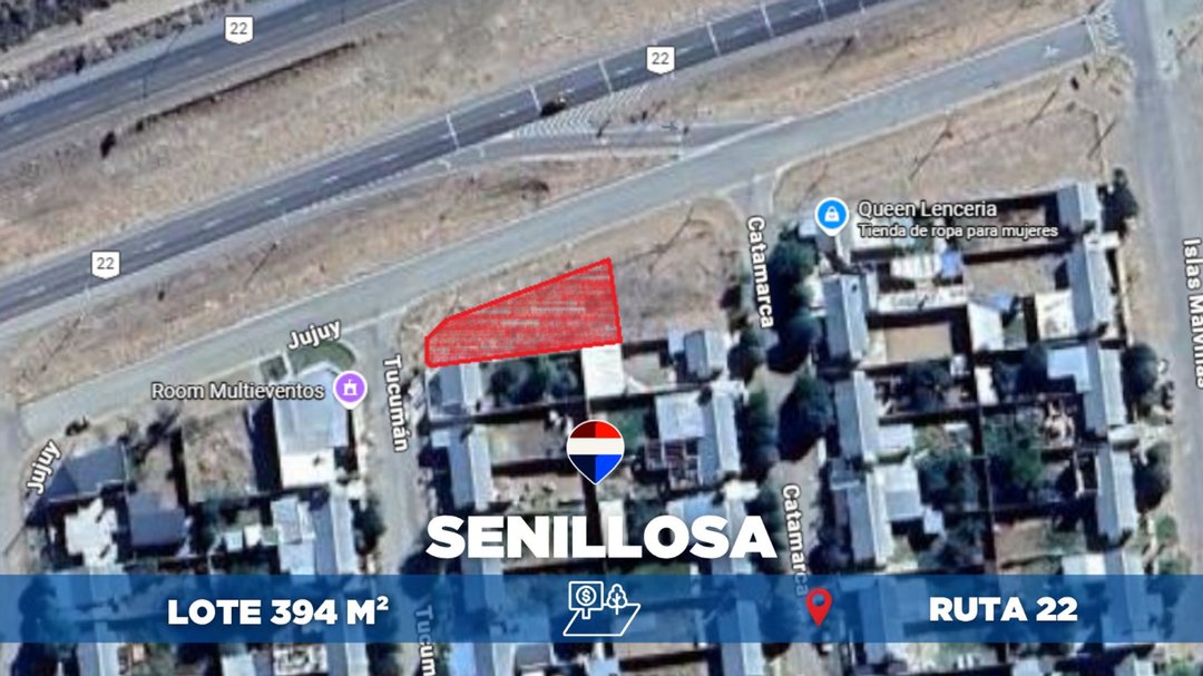 VENTA LOTE de 394 m2 sobre Ruta 22 - Senillosa