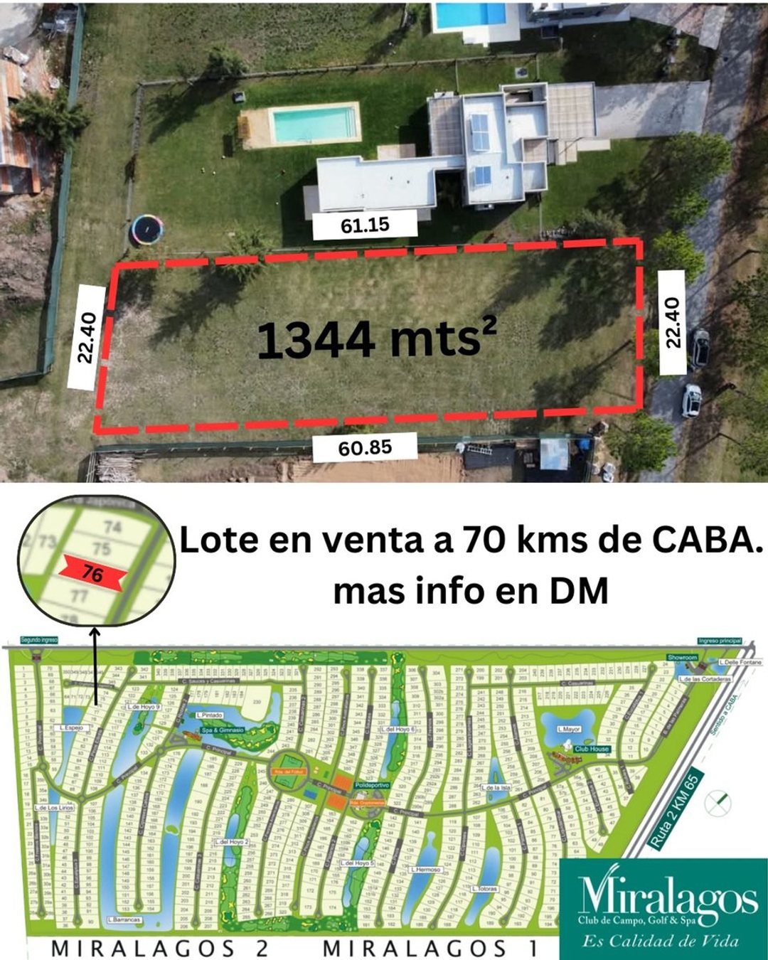 OPORTUNIDAD!! MIRALAGOS LOTE 1344m2  FINANCIADO
