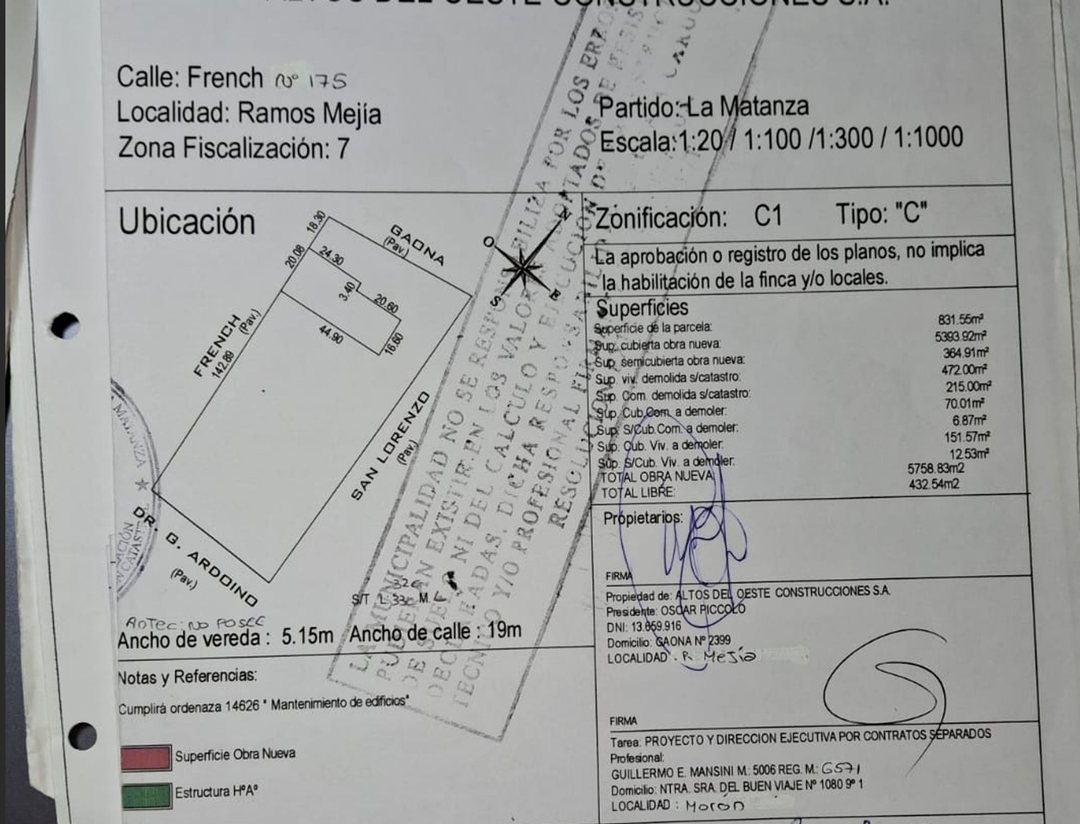 LOTE planos aprobados Venta Ramos Mejia CENTRO