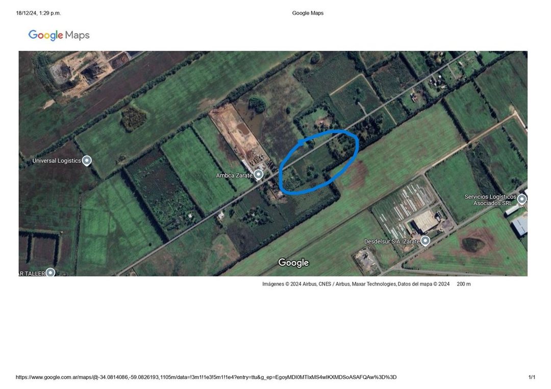 VENTA DE CAMPO APTO INDUSTRIAL/LOGISTICA EN ZARATE
