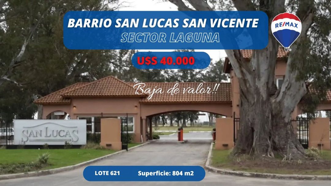LOTE EN VENTA EN BARRIO SAN LUCAS FONDO A LAGUNA
