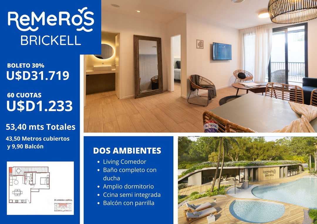 Vende Dos amb. Brickell Remeros balcón pileta sum