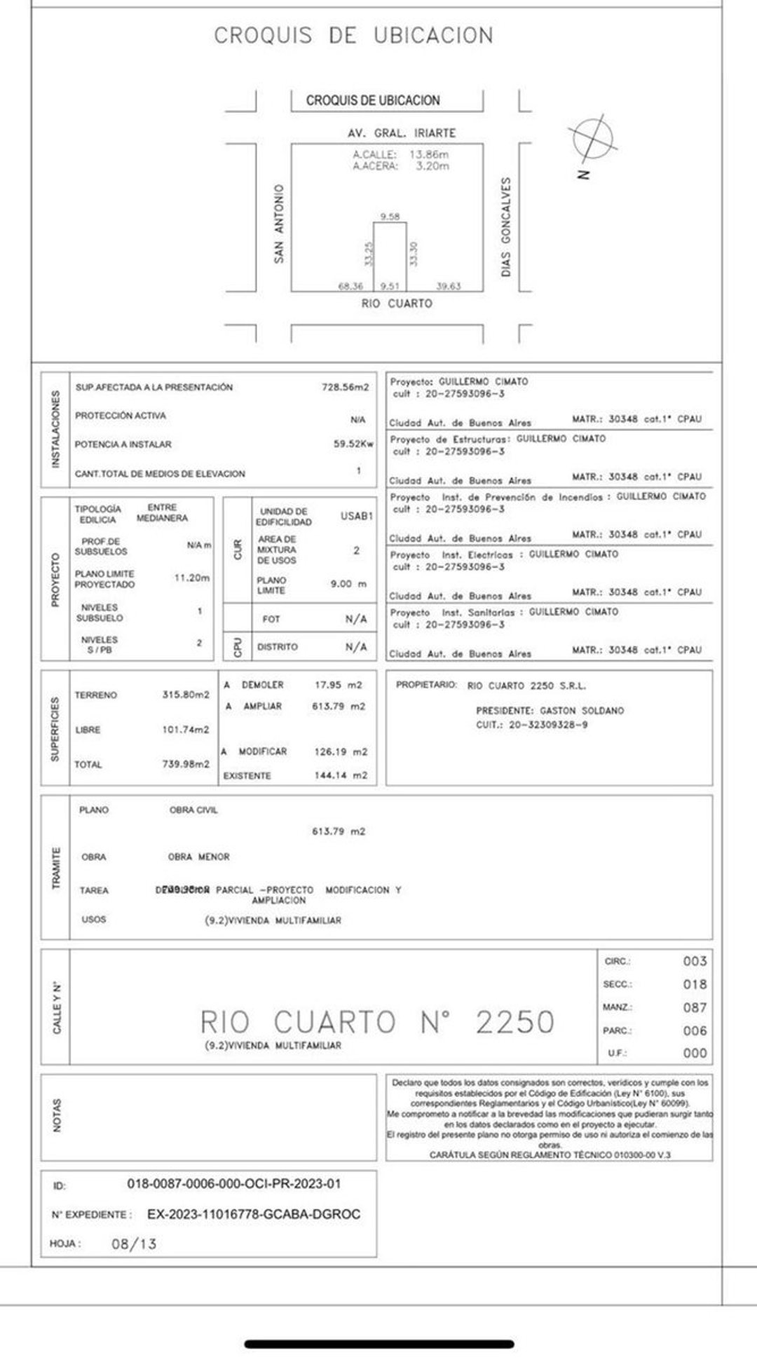 Venta Terreno o Lote de 9,5 X 33,30 m² en Barracas