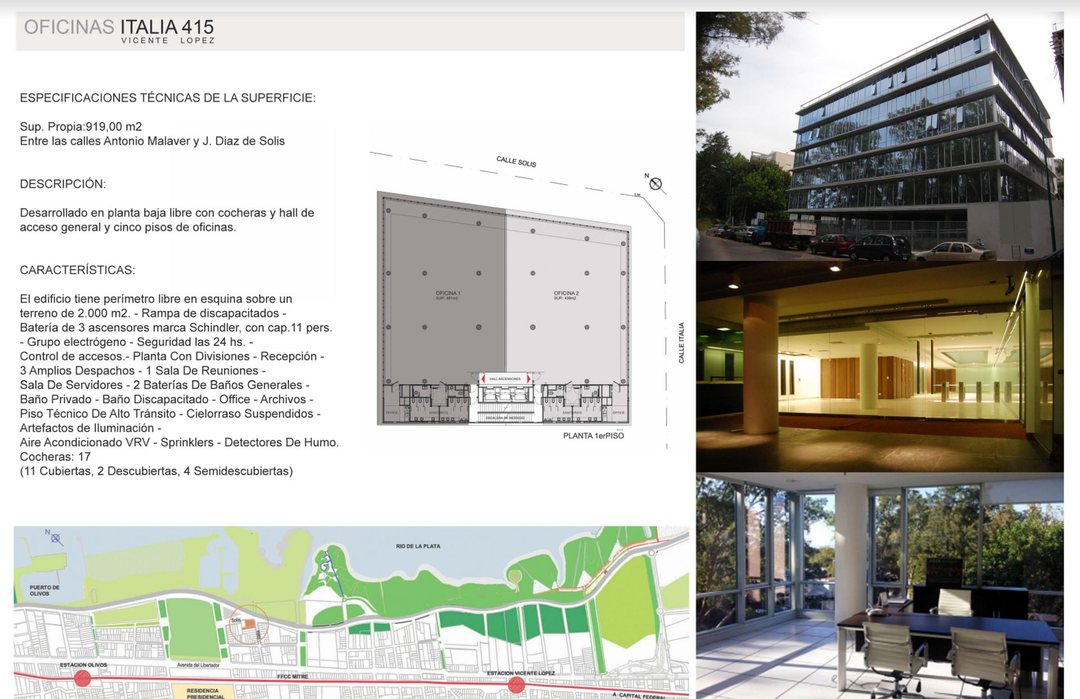 OFICINAS 930 m2 PLANTA LIBRE en OLIVO, 18 cocheras