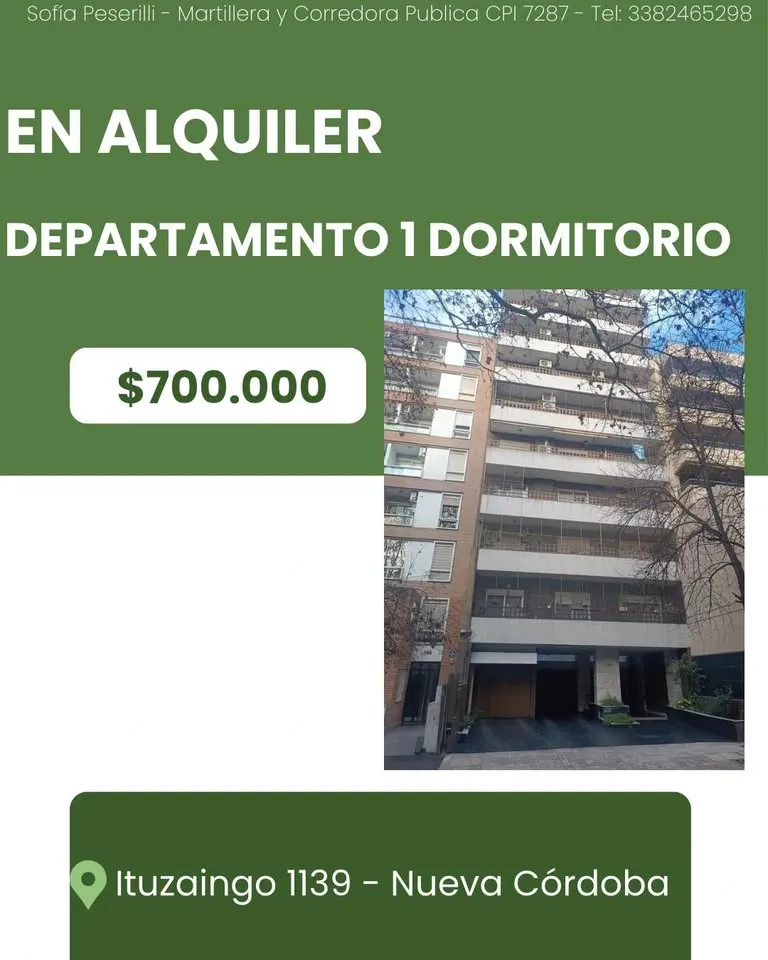 DEPARTAMENTO 1 DORMITORIO EN ALQUILER