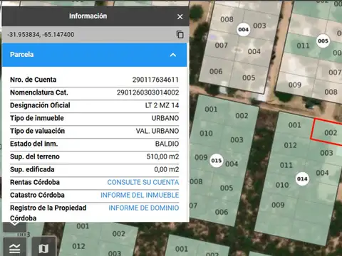 Terreno en Venta en Villa Dolores, San Javier