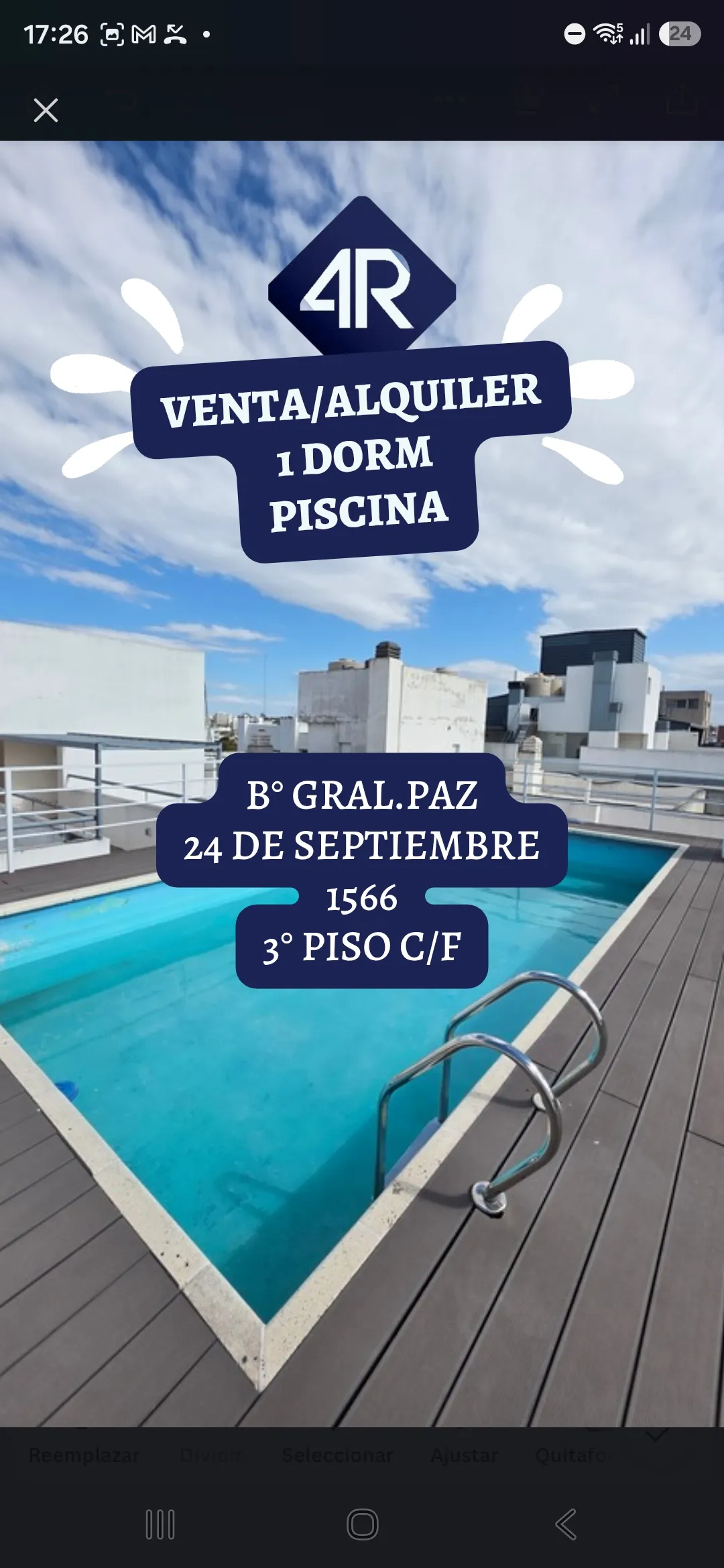 Con Video ! Càlido y amplio. 1 dor c/Balcón Grande. Piscina y Asador. Cochera Opcional . 4R-1568
