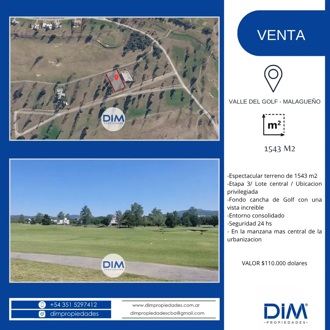 SE VENDE Espectacular lote en Valle del Golf. Fondo cancha de Golf