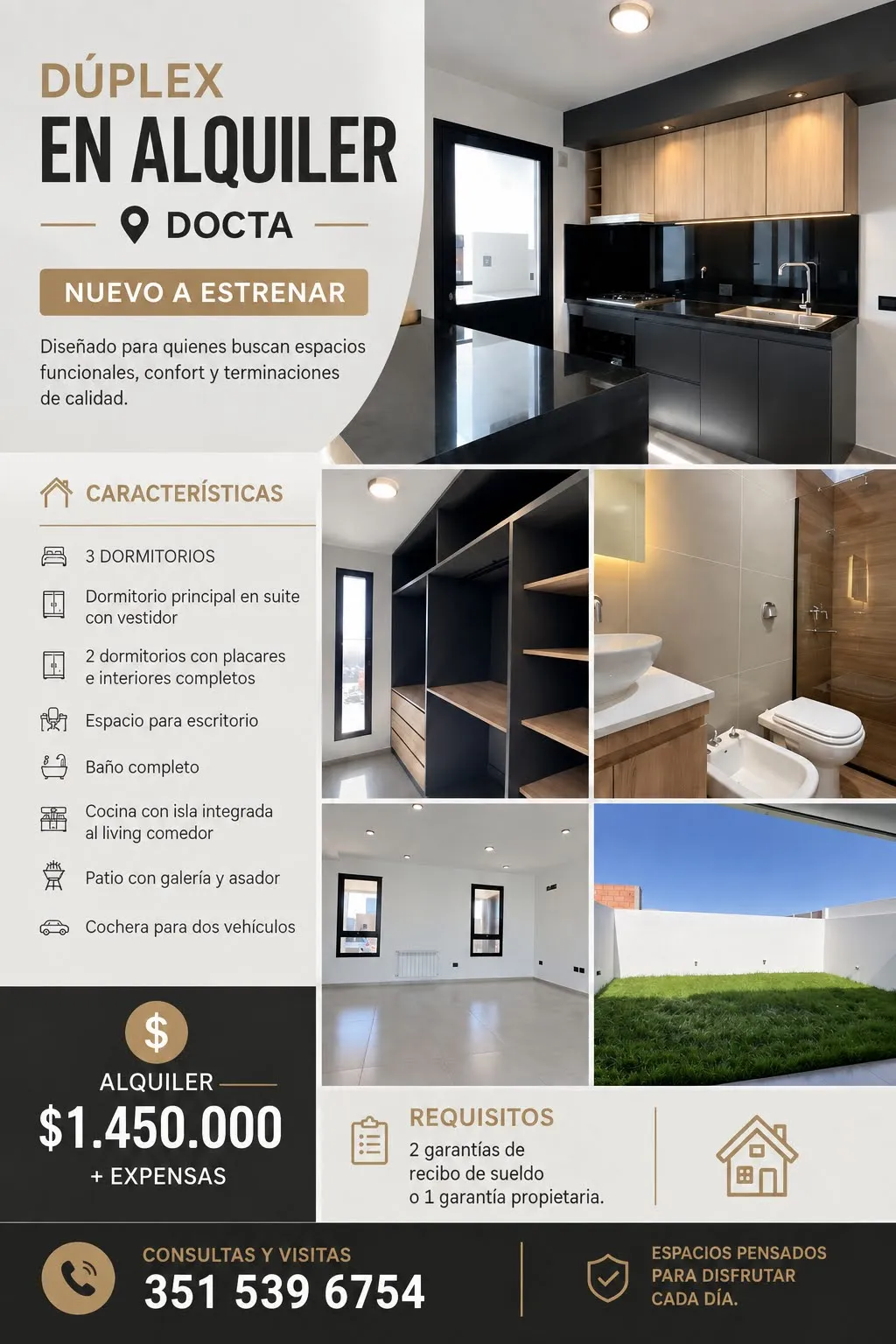 ALQUILER DE DÚPLEX NUEVO A ESTRENAR EN DOCTA