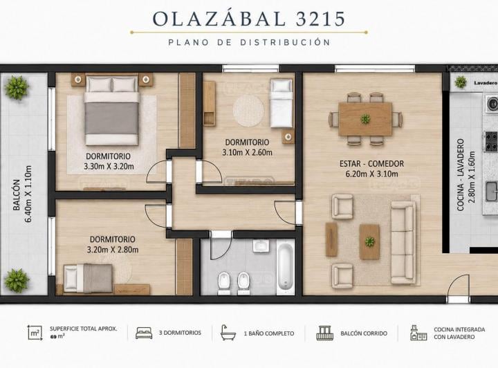 Departamento · 60m² · 4 Ambientes · 1 Cochera