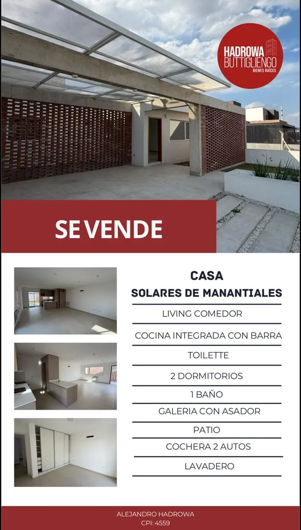 Casa en venta de 2 dormitorios con diseño en solares de Manantiales