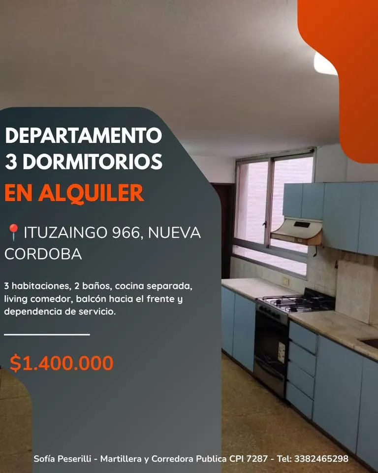 DEPARTAMENTO DE 3 DORMITORIOS EN ALQUILER - NUEVA CORDOBA