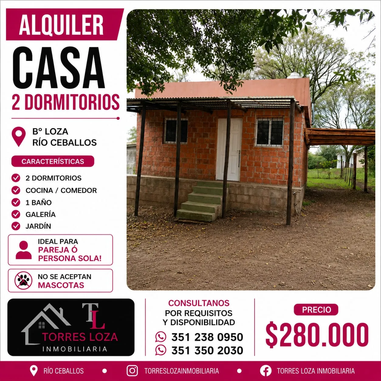 ALQUILER CASA 2 DORM – APTO PARA 1 ó 2 PERSONAS.