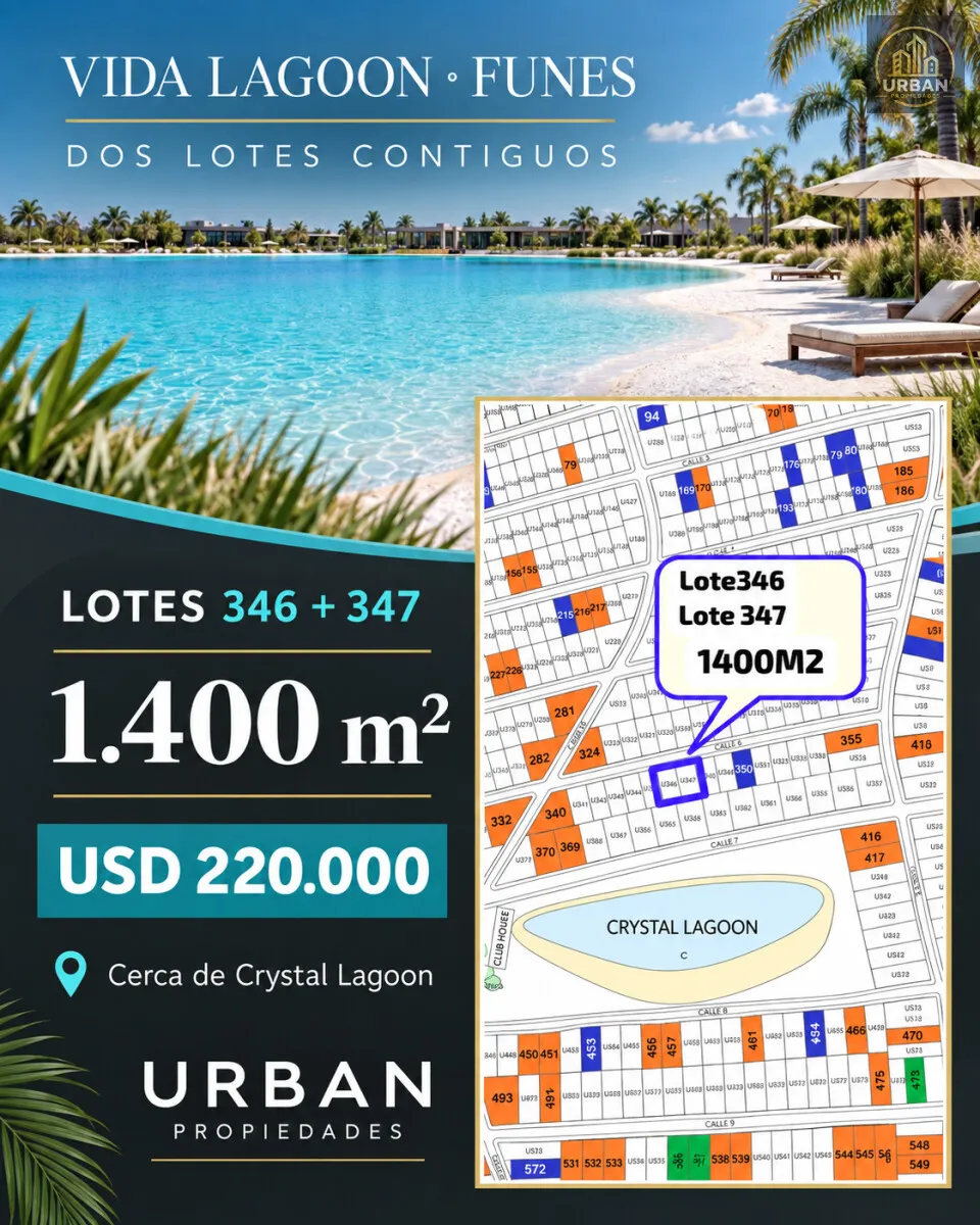 Venta Lotes Contiguos en Vida Crystal Lagoon, Funes, Rosario