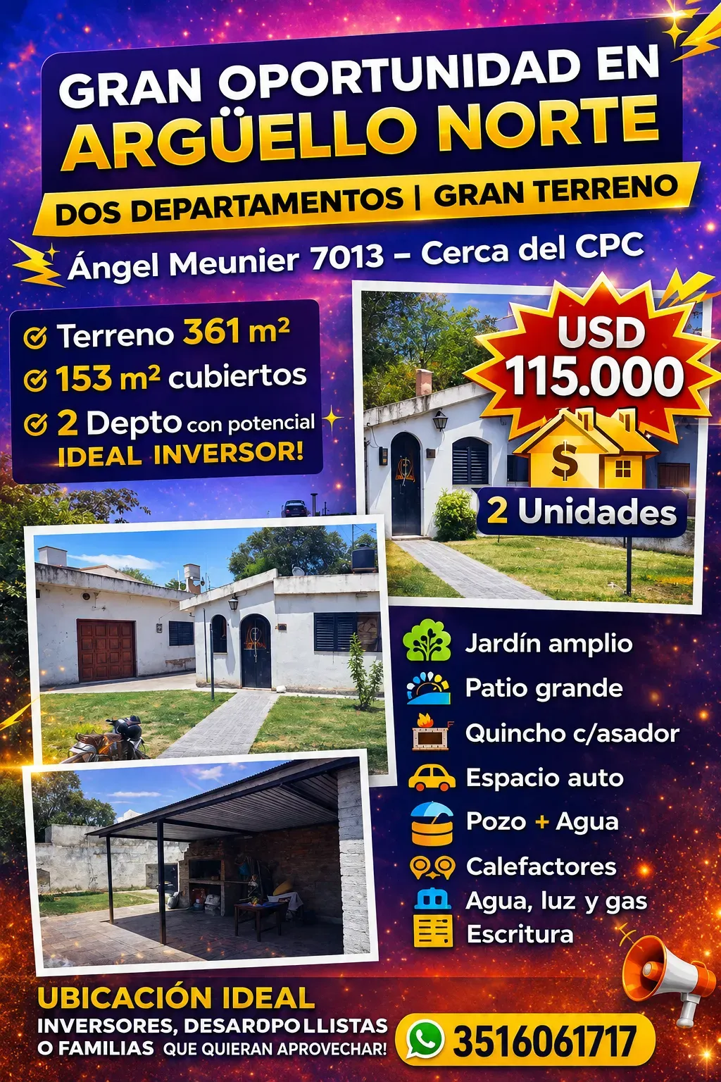 OPORTUNIDAD EN ARGÜELLO NORTE – GRAN TERRENO + 2 DEPARTAMENTOS