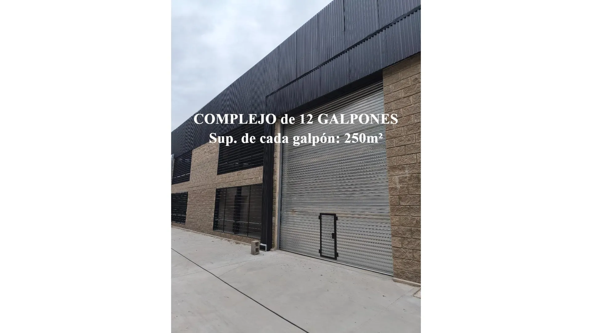 Galpón de 250m² en complejo de 12 galpones. Seg 24hs