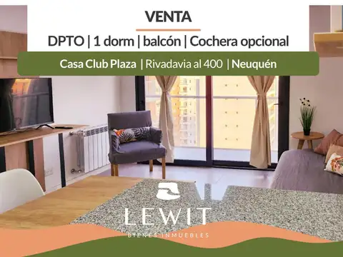 Venta departamento | 1 dormitorio | balcón | cochera opcional | casa club plaza | roca al 400 | nqn
