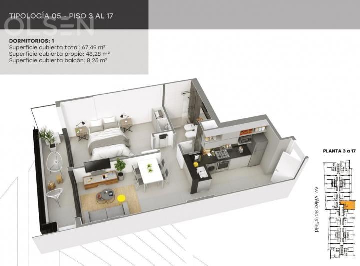 Departamento · 60m² · 2 Ambientes · 1 Cochera