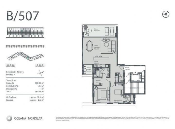 Departamento · 109m² · 3 Ambientes · 1 Cochera