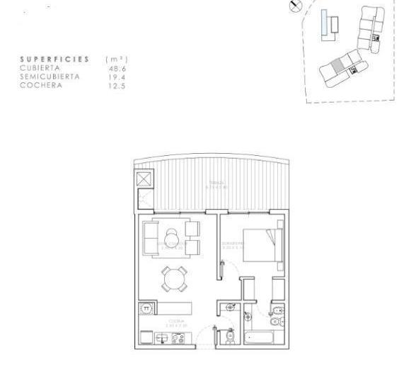 Departamento · 48m² · 1 Ambiente · 1 Cochera