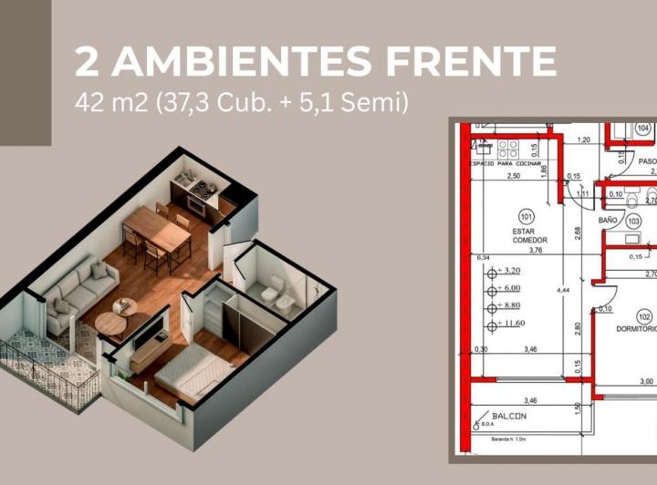 Departamento · 37m² · 2 Ambientes