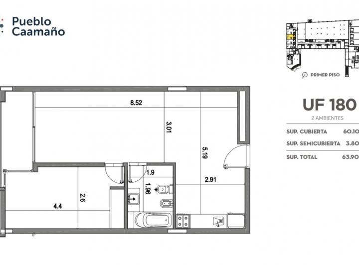 Departamento · 60m² · 1 Ambiente